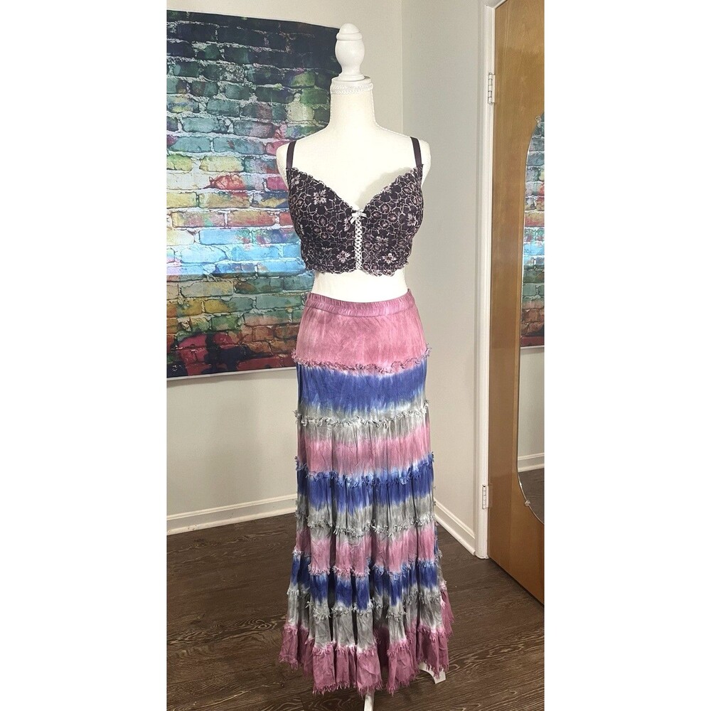 Derek Heart 100% Rayon Tie Dyed Tiered Prairie-Fairy Boho Maxi Skirt